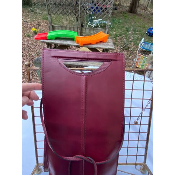 Luxury Oxblood Brown Leather Double Wine Bottle Carrier 15 inches tall EUC - Picture 6 of 12